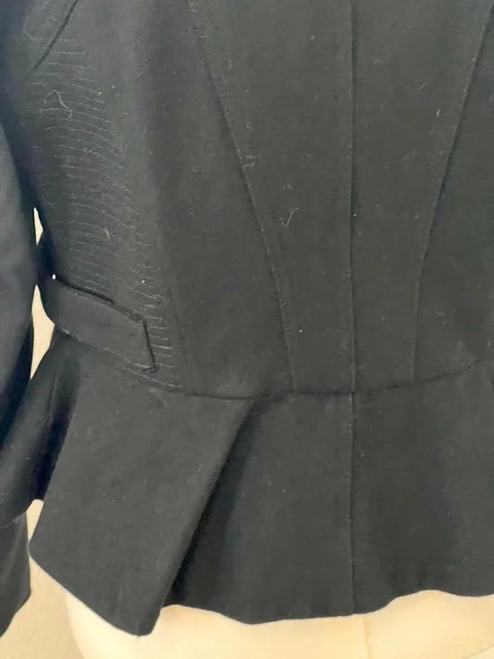 Blanc Noir Black Moto Jacket Peplum Zip Front Fitted Size M Chic - Picture 7 of 14